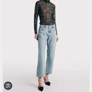 FRAME hang mid rise straight jean light wash